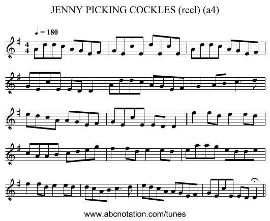 JENNY PICKING COCKLES (reel) (a4) - staff notation