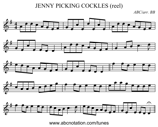 JENNY PICKING COCKLES (reel) - staff notation