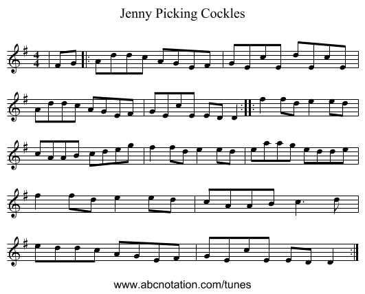 Jenny Picking Cockles - staff notation