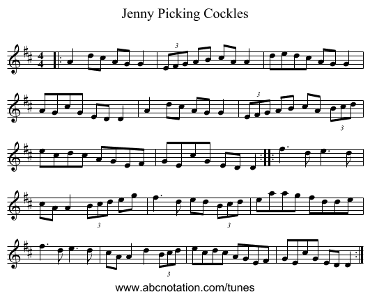Jenny Picking Cockles - staff notation