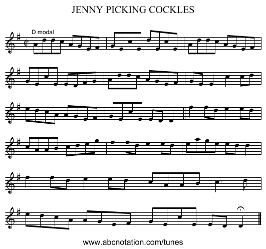 JENNY PICKING COCKLES - staff notation