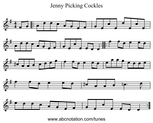 Jenny Picking Cockles - staff notation