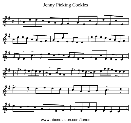 Jenny Picking Cockles - staff notation