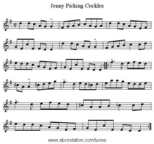 Jenny Picking Cockles - staff notation