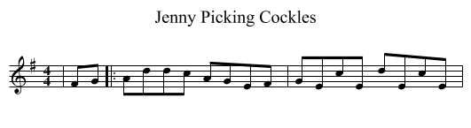 Jenny Picking Cockles - staff notation