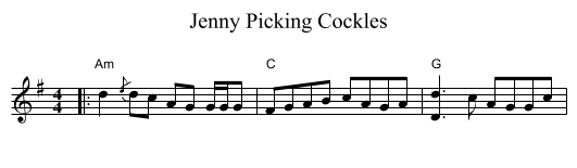 Jenny Picking Cockles - staff notation