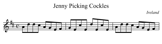 Jenny Picking Cockles - staff notation