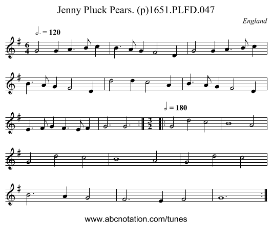 Jenny Pluck Pears. (p)1651.PLFD.047 - staff notation