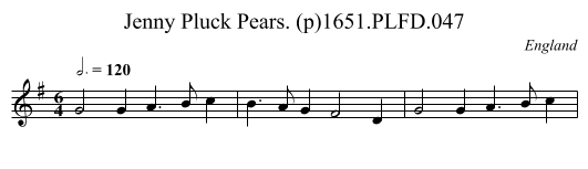 Jenny Pluck Pears. (p)1651.PLFD.047 - staff notation