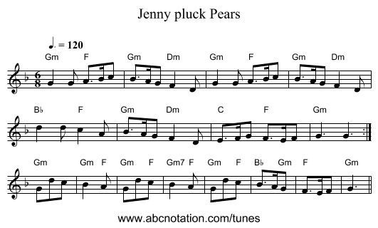 Jenny pluck Pears - staff notation