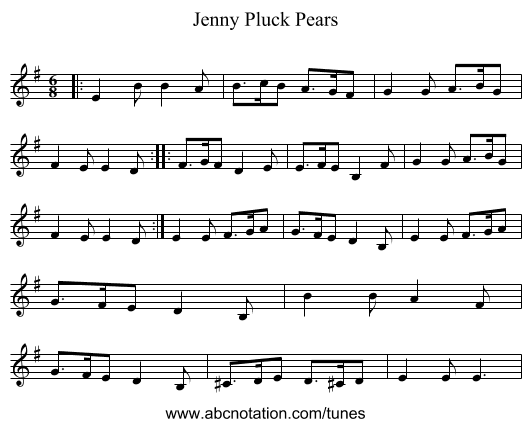 Jenny Pluck Pears - staff notation