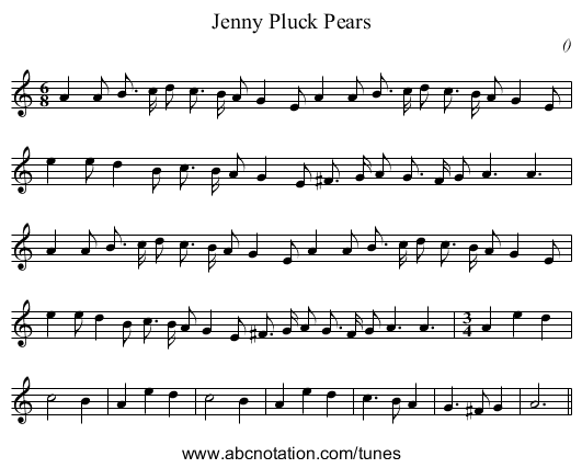 Jenny Pluck Pears - staff notation