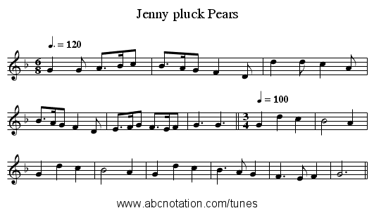 Jenny pluck Pears - staff notation