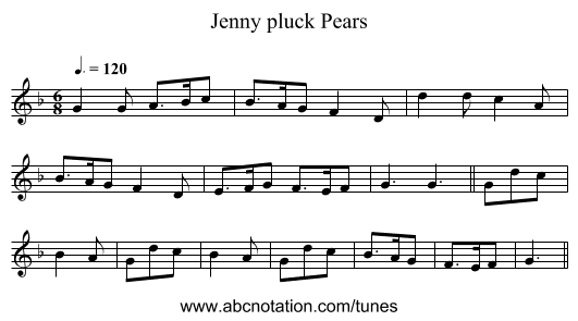 Jenny pluck Pears - staff notation