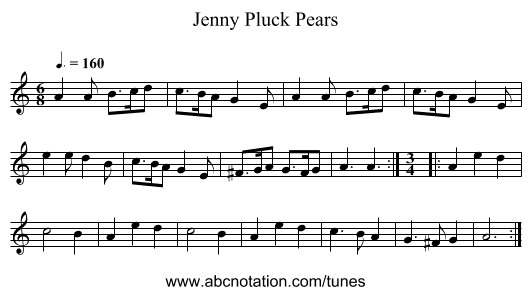 Jenny Pluck Pears - staff notation