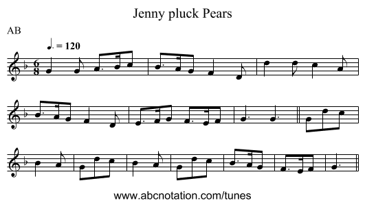 Jenny pluck Pears - staff notation
