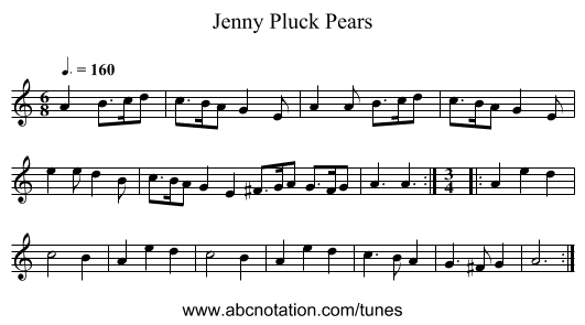 Jenny Pluck Pears - staff notation