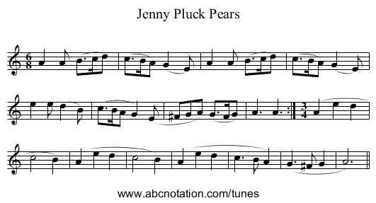 Jenny Pluck Pears - staff notation