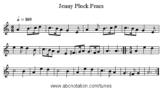 Jenny Pluck Pears - staff notation