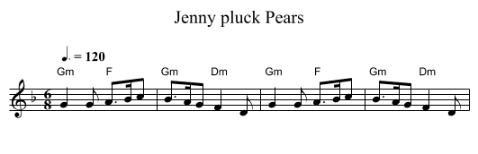 Jenny pluck Pears - staff notation