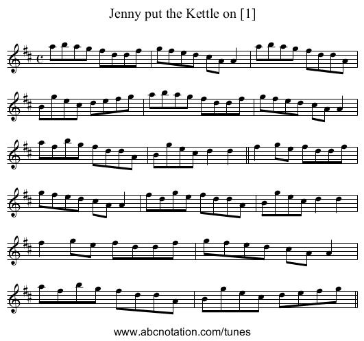 Jenny put the Kettle on [1] - staff notation
