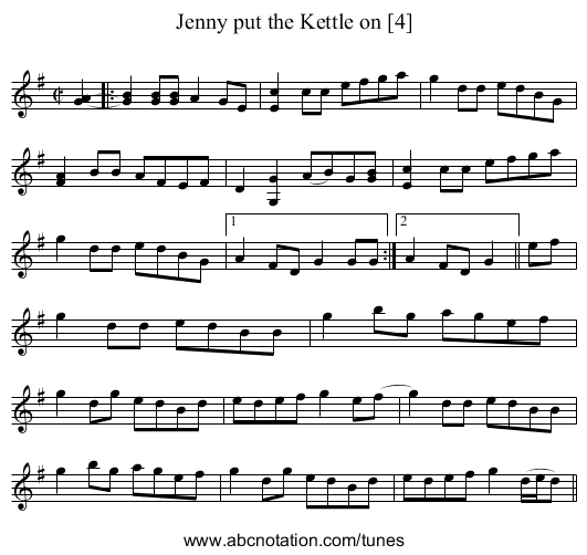 Jenny put the Kettle on [4] - staff notation