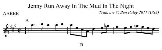 Jenny Run Away In The Mud In The Night - staff notation