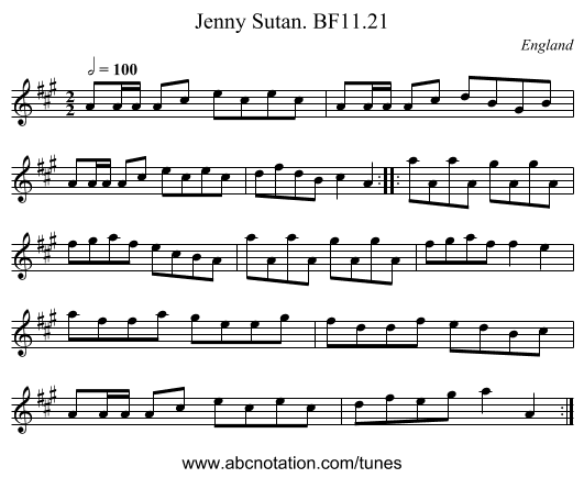 Jenny Sutan. BF11.21 - staff notation
