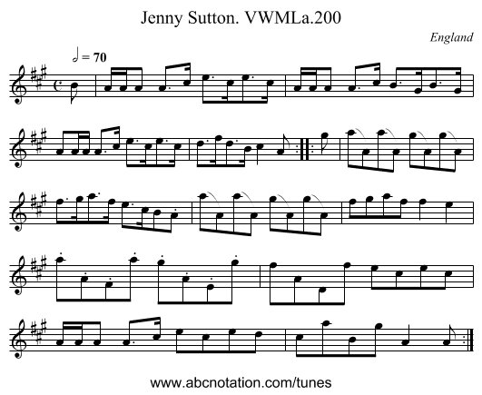 Jenny Sutton. VWMLa.200 - staff notation