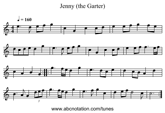 Jenny (the Garter) - staff notation