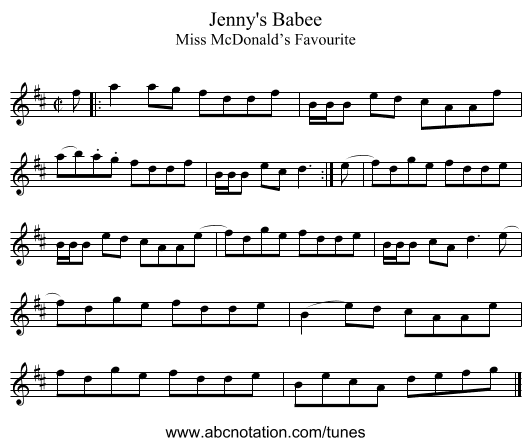 Jenny's Babee - staff notation