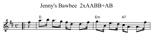 Jenny's Bawbee  2xAABB+AB - staff notation