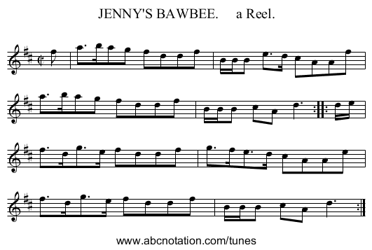 JENNY'S BAWBEE.     a Reel. - staff notation