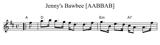 Jenny's Bawbee [AABBAB] - staff notation