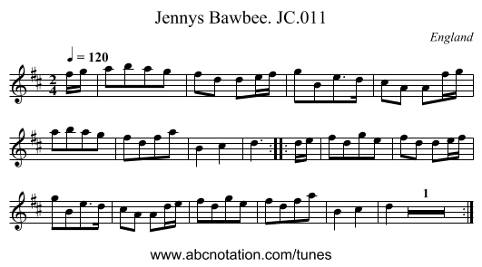 Jennys Bawbee. JC.011 - staff notation