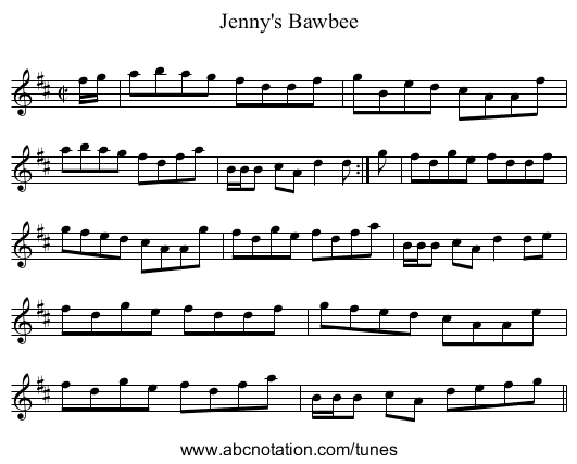 Jenny's Bawbee - staff notation