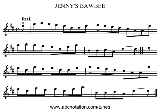 JENNY'S BAWBEE - staff notation