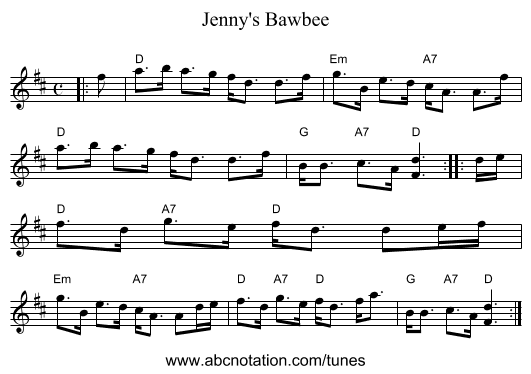 Jenny's Bawbee - staff notation