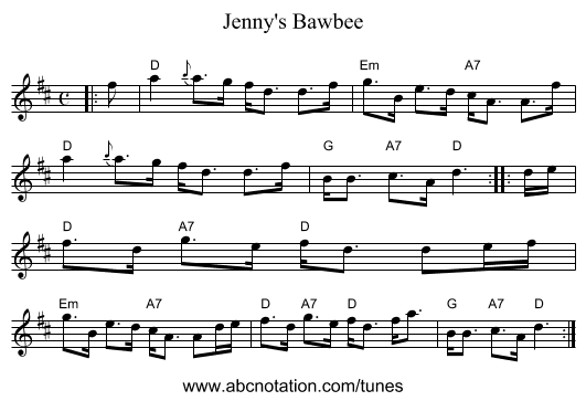 Jenny's Bawbee - staff notation