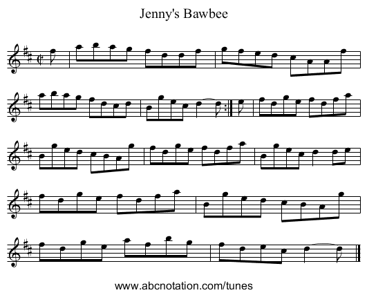 Jenny's Bawbee - staff notation
