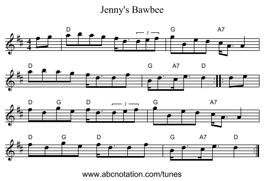 Jenny's Bawbee - staff notation