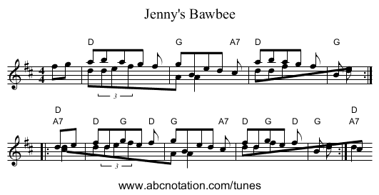 Jenny's Bawbee - staff notation