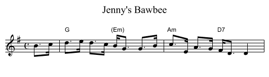 Jenny's Bawbee - staff notation