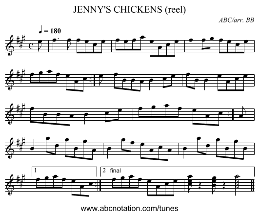 JENNY'S CHICKENS (reel) - staff notation