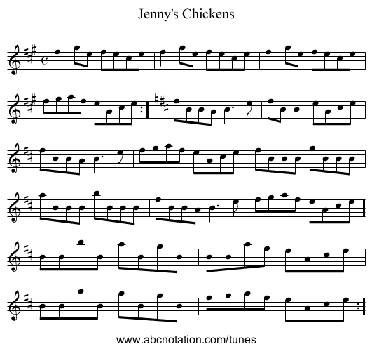 Jenny's Chickens - staff notation
