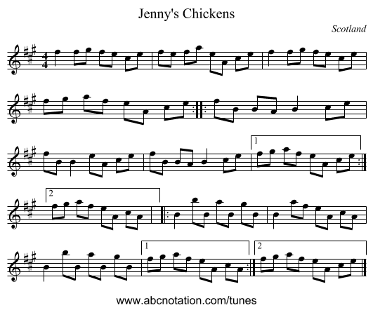 Jenny's Chickens - staff notation