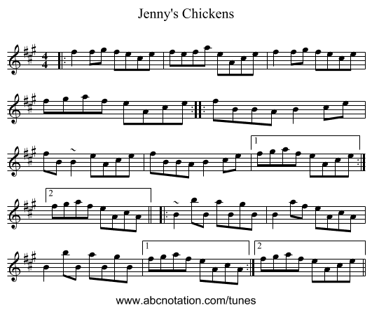 Jenny's Chickens - staff notation