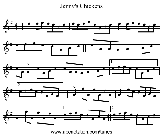 Jenny's Chickens - staff notation