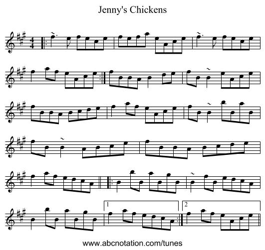 Jenny's Chickens - staff notation