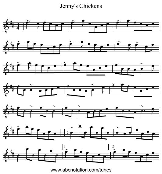 Jenny's Chickens - staff notation